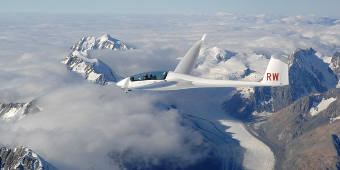 Soaring glider over the Southern Alps, New Zealand